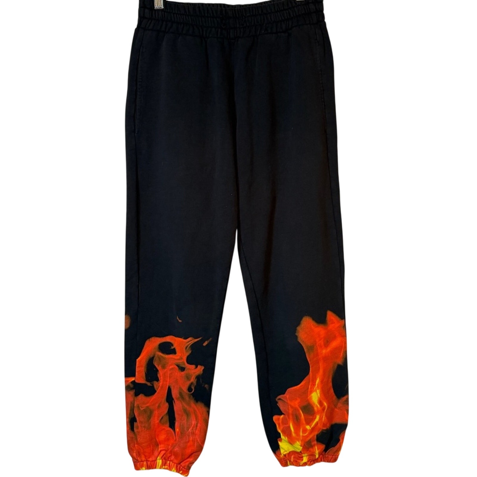 Rare Ihs Flames Joggers Black Size M Red Graphic Italian Cotton Sweatpants